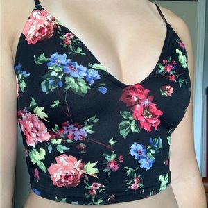 Black Floral Crop Top